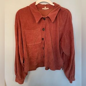Madewell, burnt orange button down cropped jacket, size L